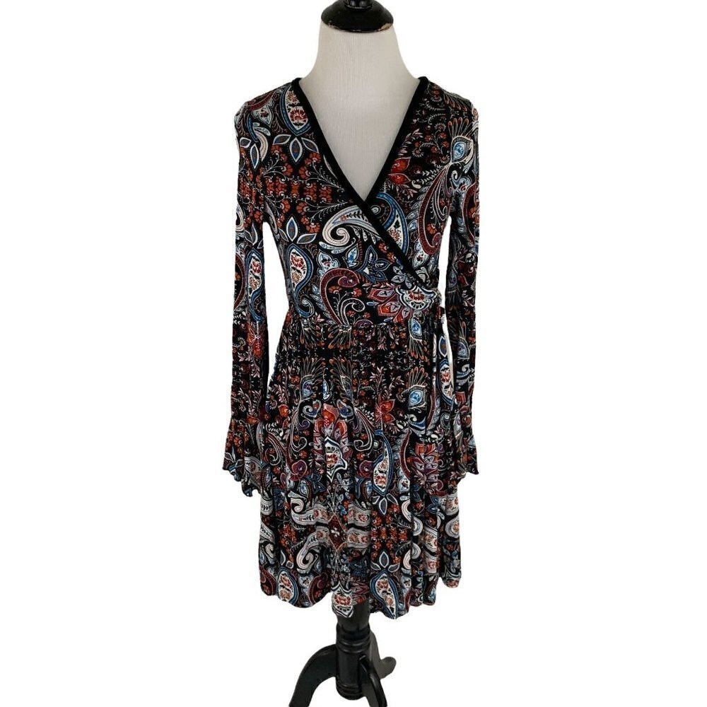 Xhilaration Women's XS Faux Wrap Dress Floral Print Side Tie Rayon Blend